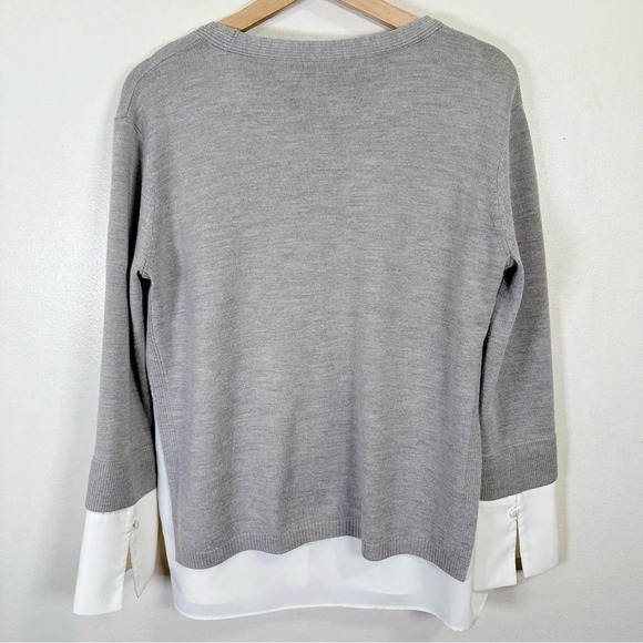 Club Monaco Mixed Media V Neck Sweater In Grey White Color - Picture 15 of 15